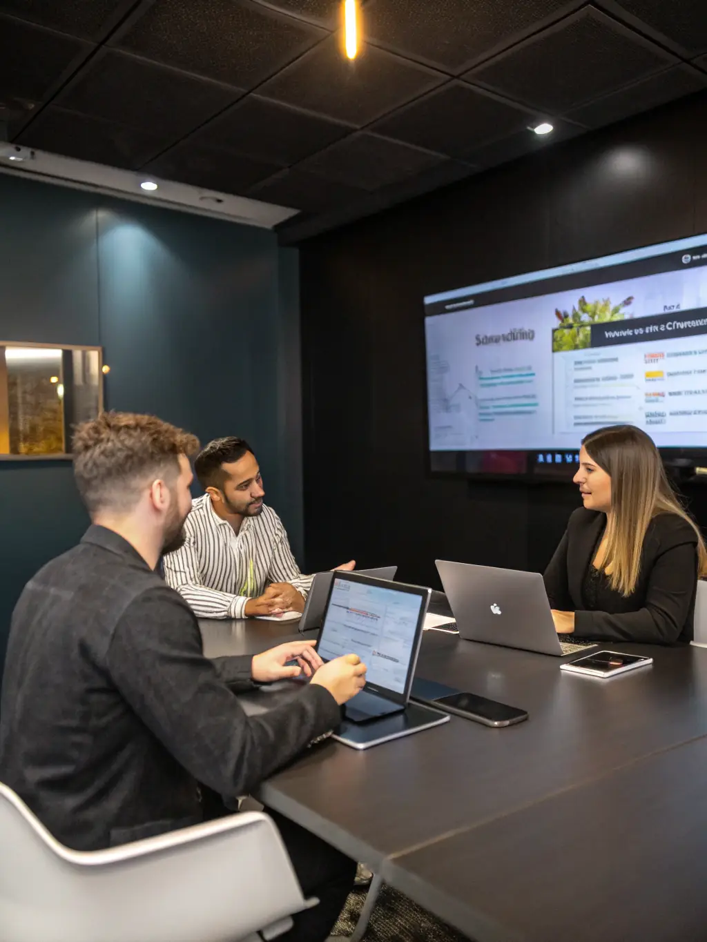 A professional team collaborating on a digital marketing strategy, showcasing expertise and teamwork.